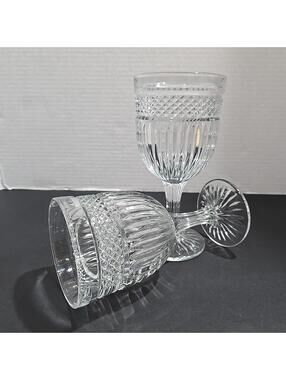 Set of 2 Vintage Libbey Radiant Water Goblets Clear Footed Diamond Vertical Cut